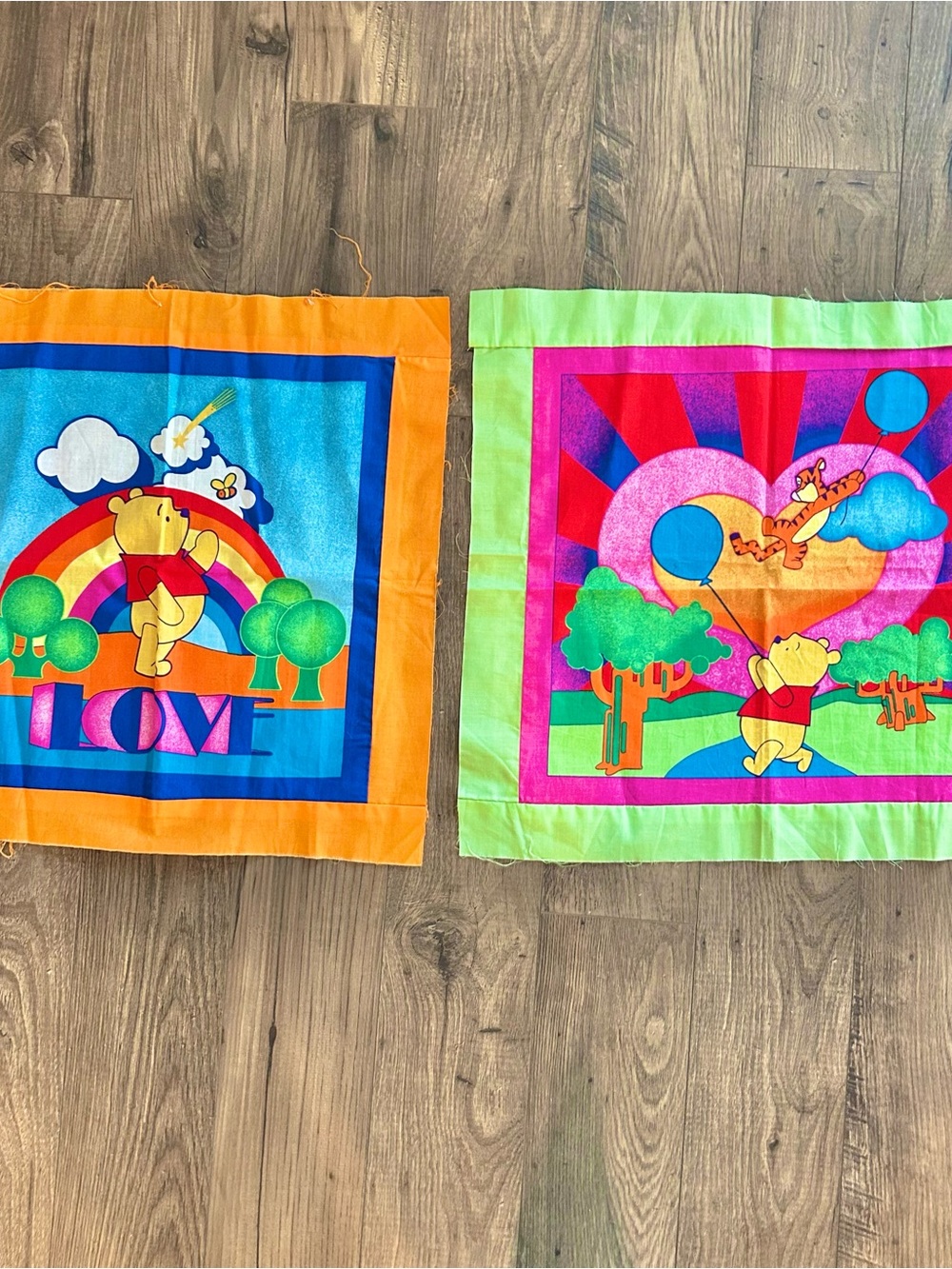 (2) Disney Rainbow Pooh Fabric Panel For Pillows Springs Inc 19.5”x 19.5”